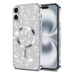 Husa premium iPhone 16 Plus Techsuit Luxury Glitter MagSafe, argintiu