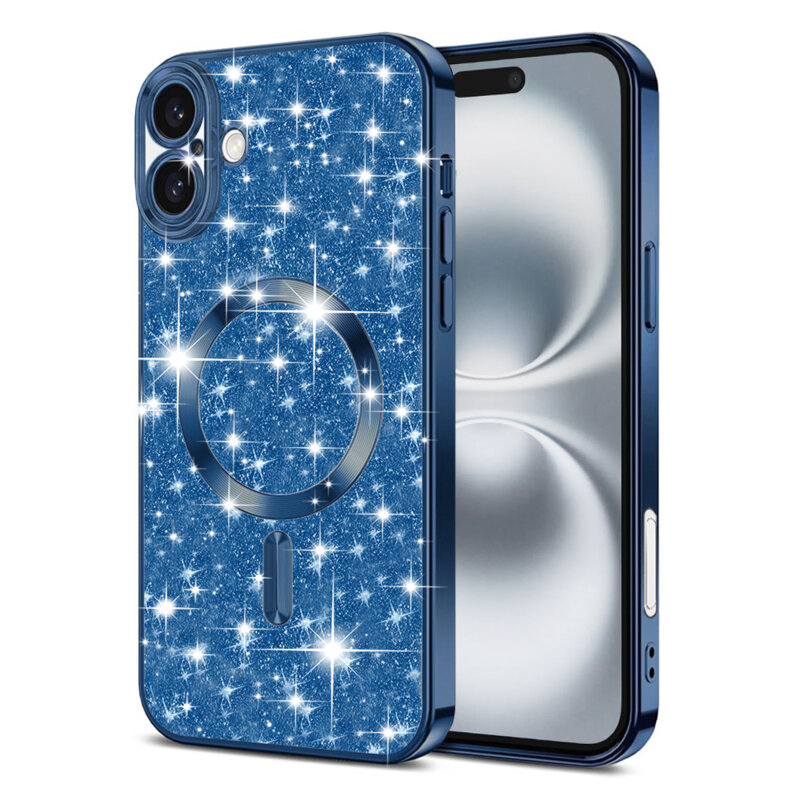 Husa premium iPhone 16 Plus Techsuit Luxury Glitter MagSafe, albastru