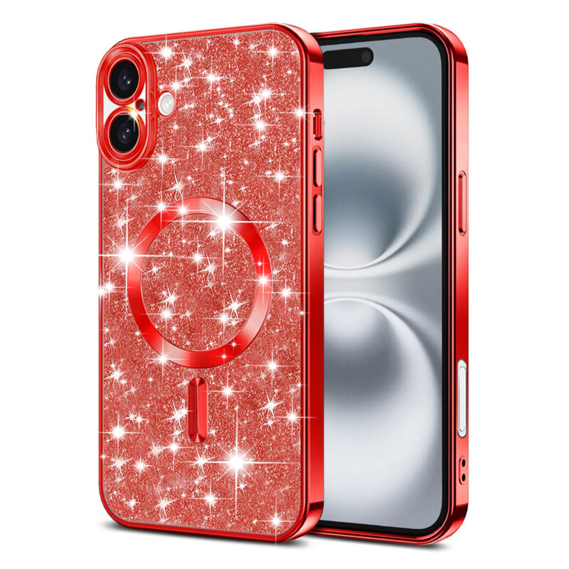 Husa premium iPhone 16 Plus Techsuit Luxury Glitter MagSafe, rosu