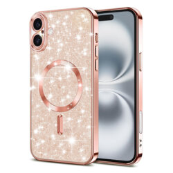 Husa premium iPhone 16 Techsuit Luxury Glitter MagSafe, roz auriu