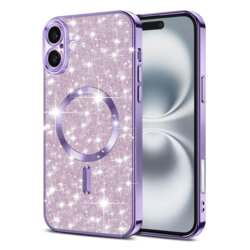 Husa premium iPhone 16 Techsuit Luxury Glitter MagSafe, mov deschis