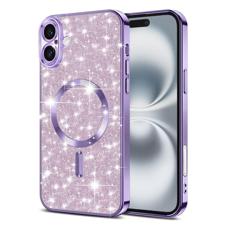 Husa premium iPhone 16 Techsuit Luxury Glitter MagSafe, mov deschis