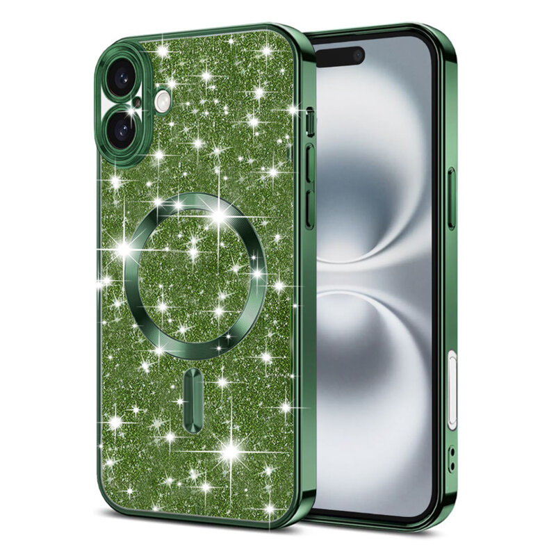 Husa premium iPhone 16 Techsuit Luxury Glitter MagSafe, verde