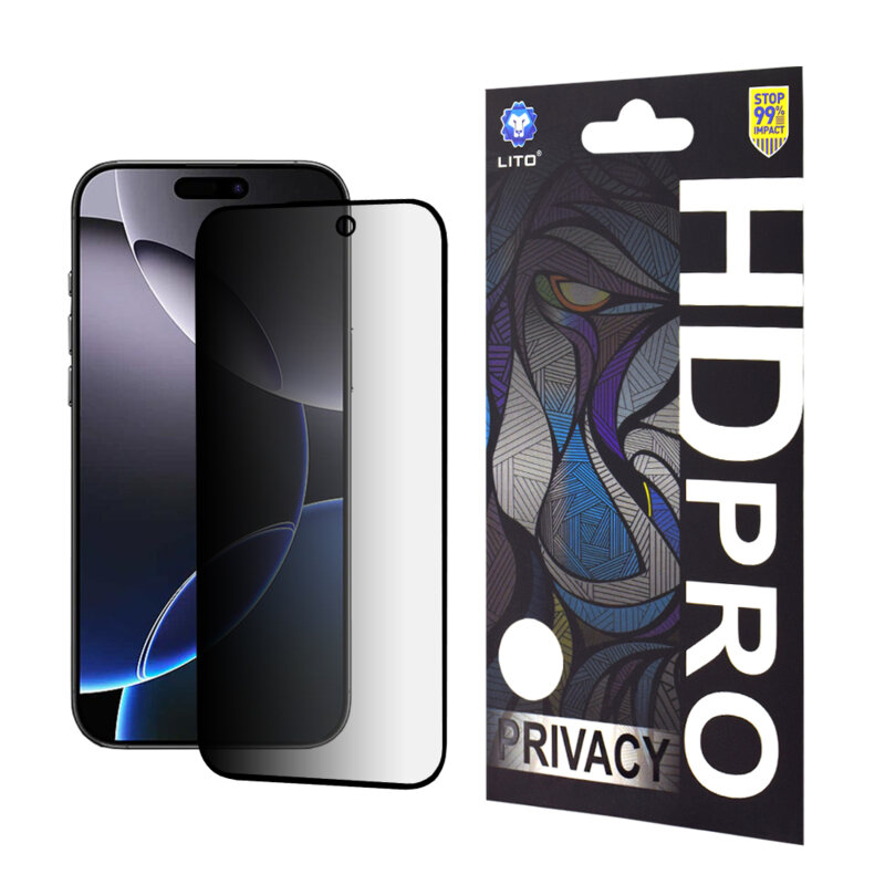 Folie sticla iPhone 16 Pro Max Lito HD Pro Privacy, negru