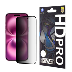 Folie sticla iPhone 16 Plus Lito HD Pro Privacy, negru