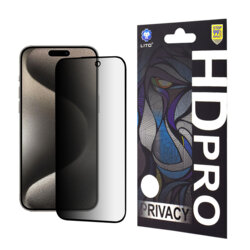 Folie sticla iPhone 15 Pro Max Lito HD Pro Privacy, negru