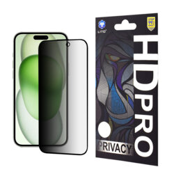 Folie sticla iPhone 15 Plus Lito HD PRO Privacy, negru
