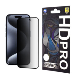 Folie sticla iPhone 15 Pro Lito HD Pro Privacy, negru