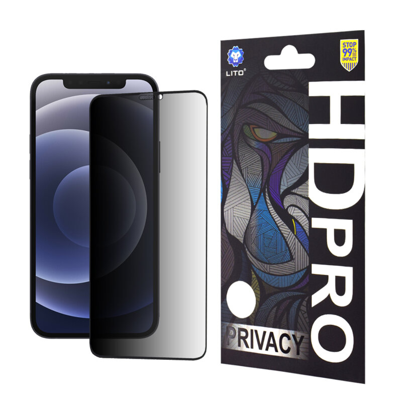 Folie sticla iPhone 12 Lito HD Pro Privacy, negru