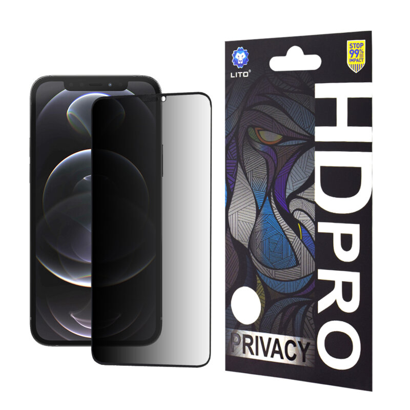 Folie sticla iPhone 12 Pro Lito HD Pro Privacy, negru