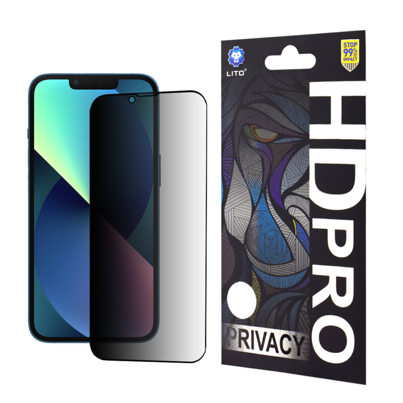 Folie sticla iPhone 13 Lito HD Pro Privacy, negru