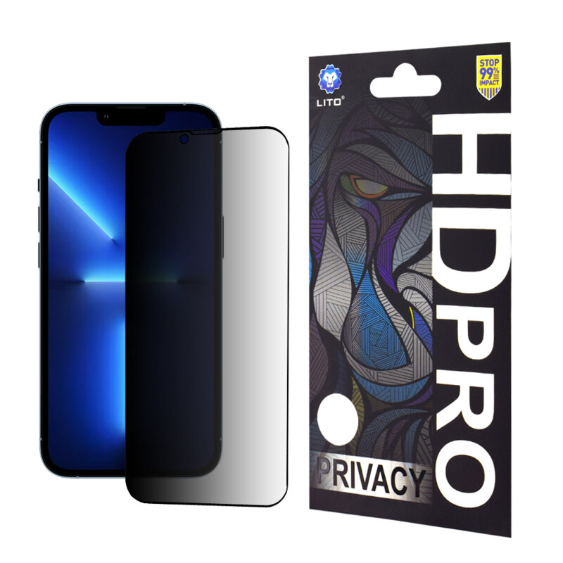 Folie sticla iPhone 13 Pro Max Lito HD Pro Privacy, negru