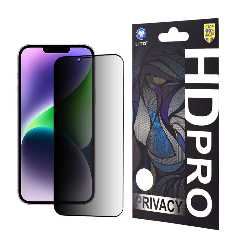 Folie sticla iPhone 14 Plus Lito HD Pro Privacy, negru