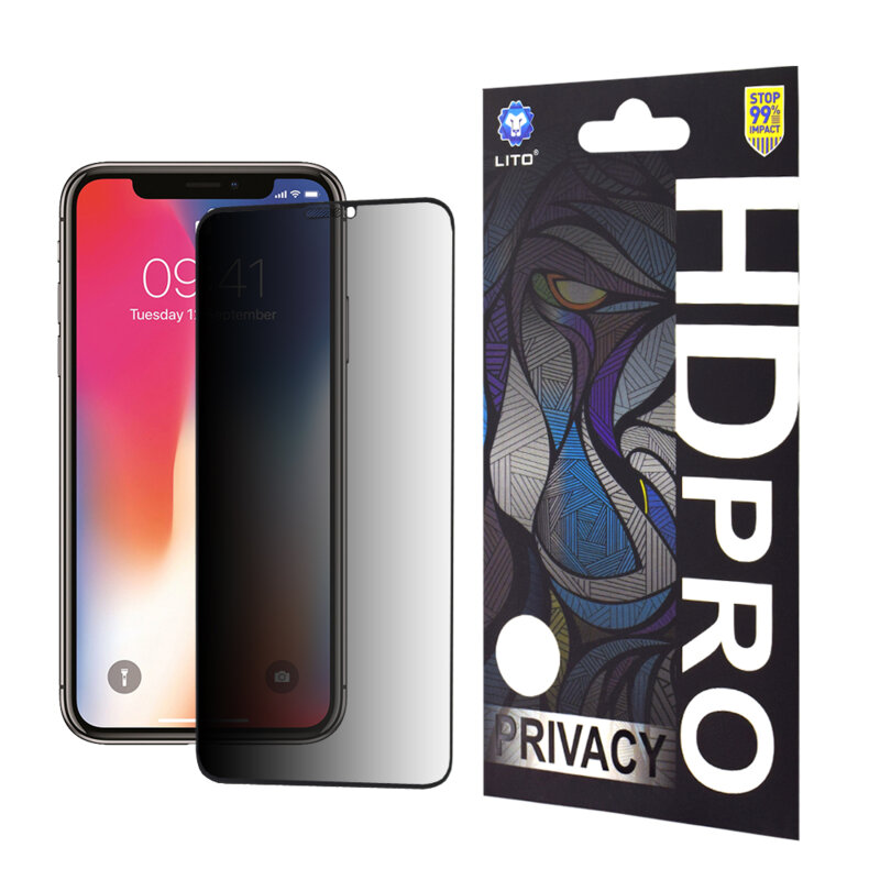 Folie sticla iPhone X, iPhone 10 Lito HD Pro Privacy, negru