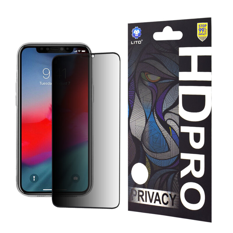 Folie sticla iPhone XS Lito HD Pro Privacy, negru