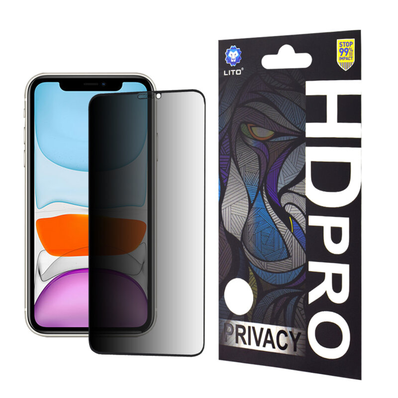 Folie sticla iPhone 11 Lito HD Pro Privacy, negru