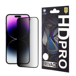 Folie sticla iPhone 14 Pro Max Lito HD Pro Privacy, negru