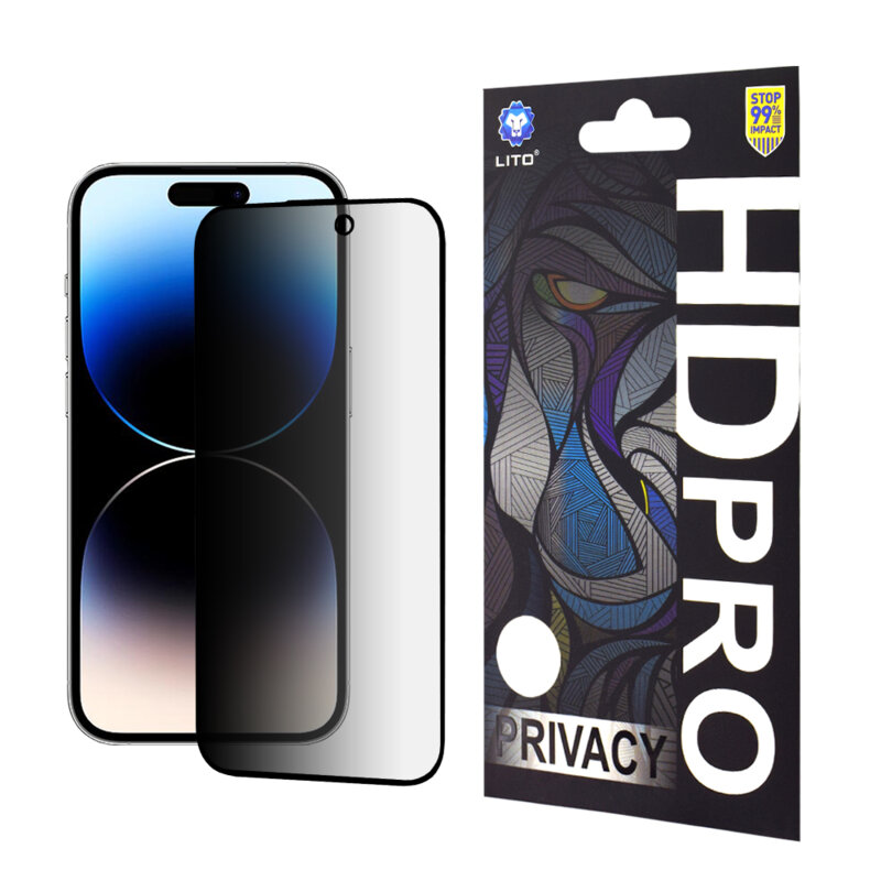 Folie sticla iPhone 14 Pro Lito HD Pro Privacy, negru