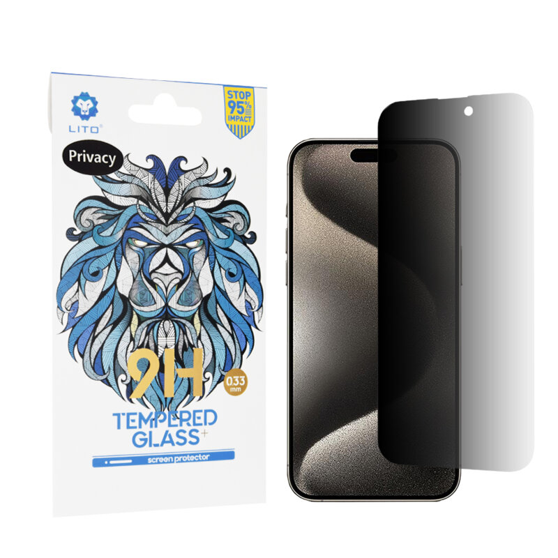 Folie sticla iPhone 15 Pro Max Lito 9H Tempered Glass, privacy