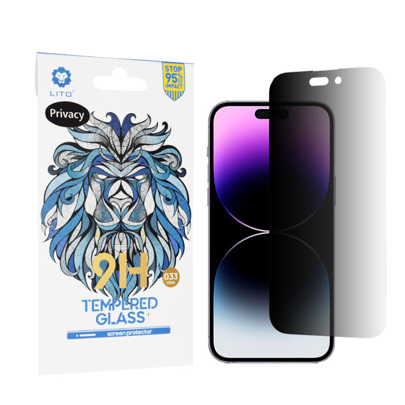 Folie sticla iPhone 14 Pro Max Lito 9H Tempered Glass, privacy