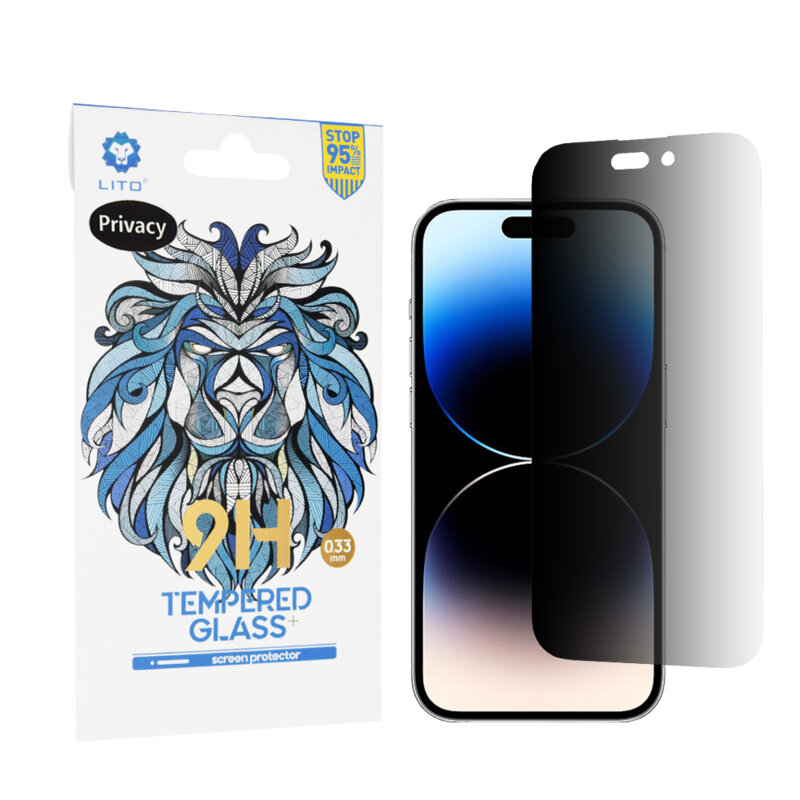 Folie sticla iPhone 14 Pro Lito 9H Tempered Glass, privacy
