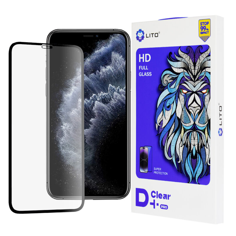 Folie sticla iPhone 11 Pro Lito D+ Pro Clear, negru