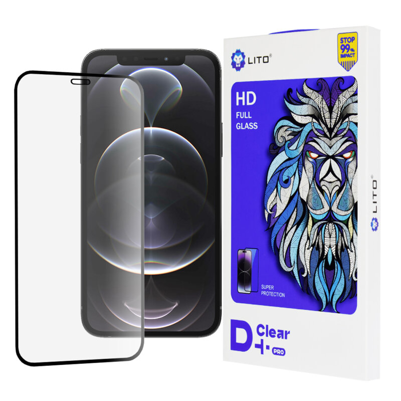 Folie sticla iPhone 12 Pro Lito D+ Pro Clear, negru