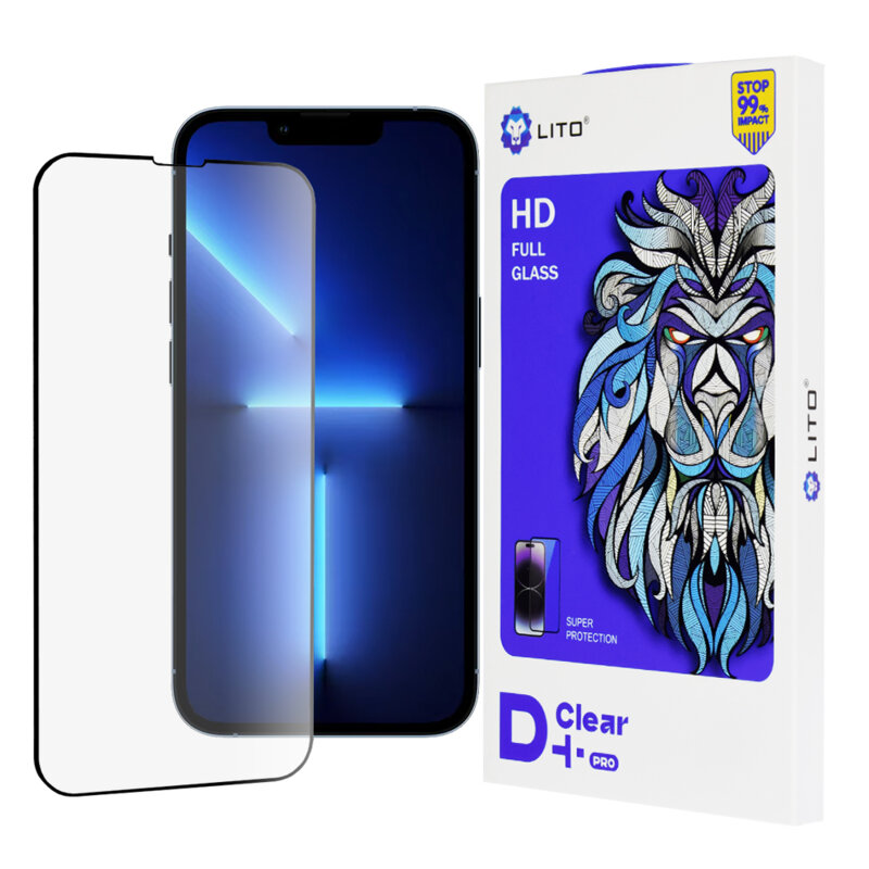 Folie sticla iPhone 13 Pro Max Lito D+ Pro Clear, negru