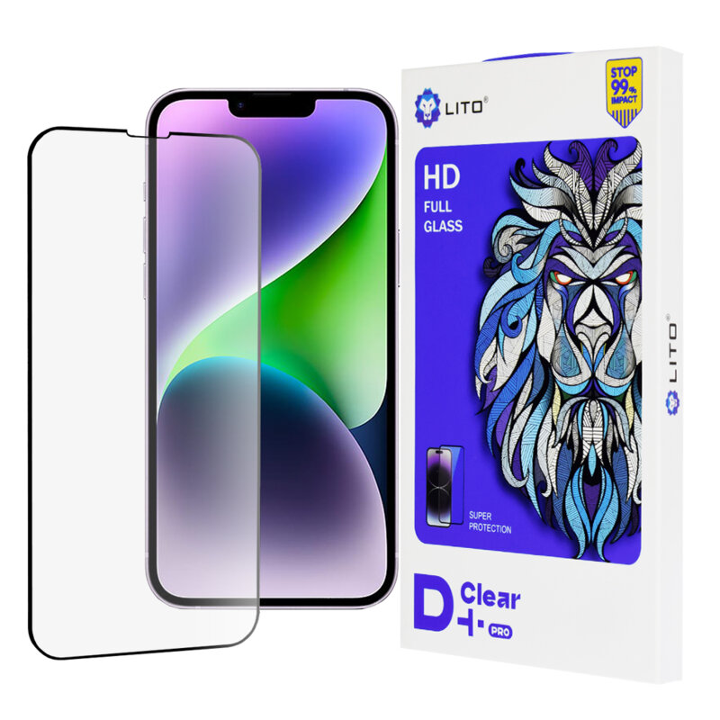 Folie sticla iPhone 14 Plus Lito D+ Pro Clear, negru