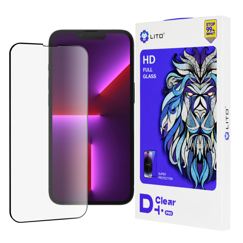 Folie sticla iPhone 13 Pro Lito D+ Pro Clear, negru