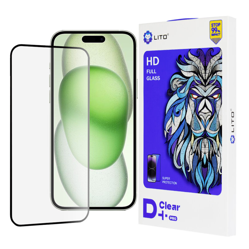 Folie sticla iPhone 15 Plus Lito D+ Pro Clear, negru