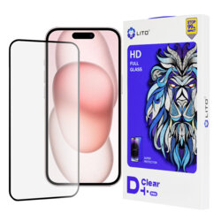 Folie sticla iPhone 15 Lito D+ Pro Clear, negru
