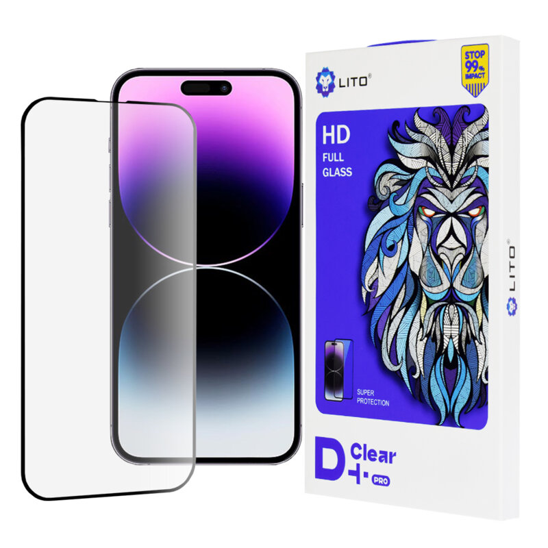 Folie sticla iPhone 14 Pro Max Lito D+ Pro Clear, negru