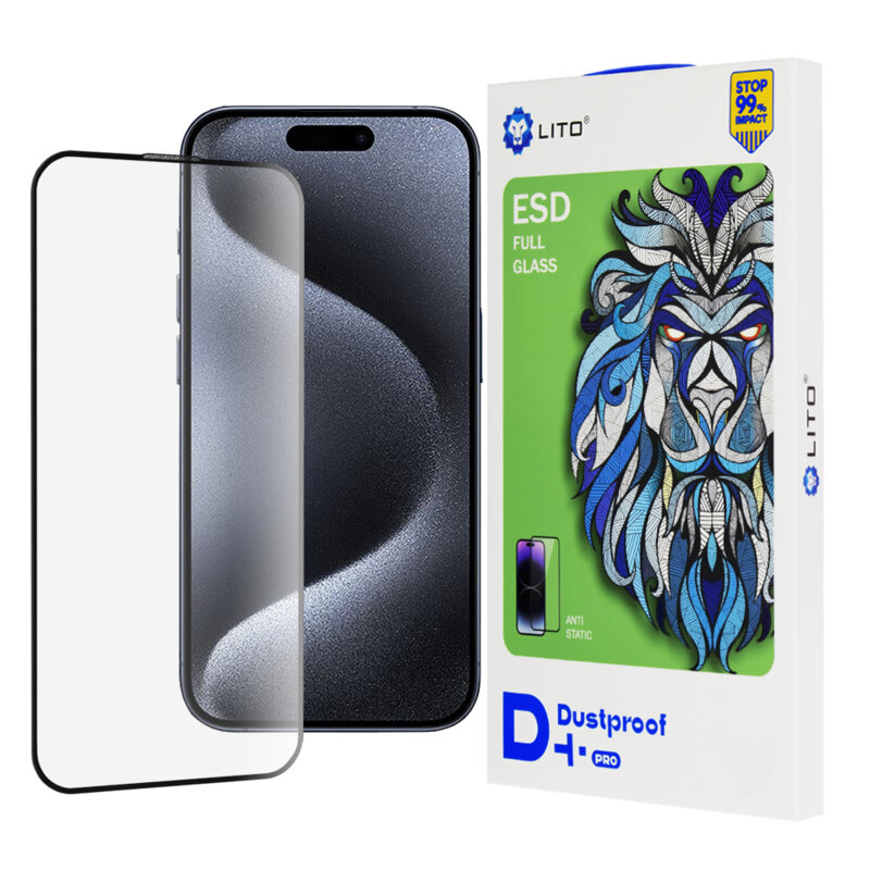 Folie sticla iPhone 15 Pro Lito D+ Pro Dustproof, negru