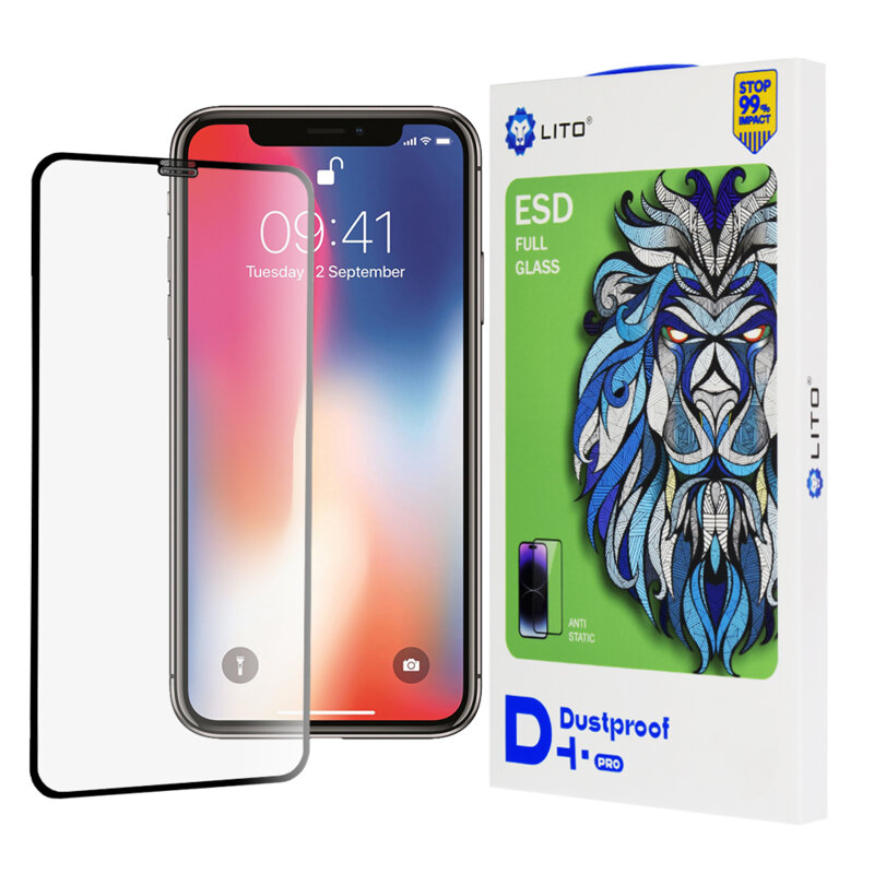 Folie sticla iPhone X, iPhone 10 Lito D+ Pro Dustproof, negru
