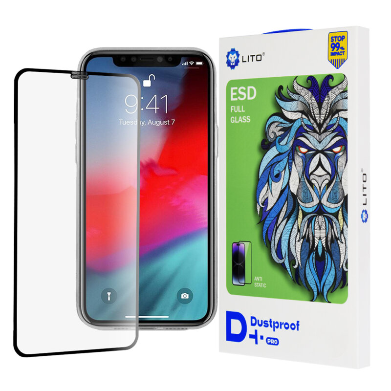 Folie sticla iPhone XS Lito D+ Pro Dustproof, negru
