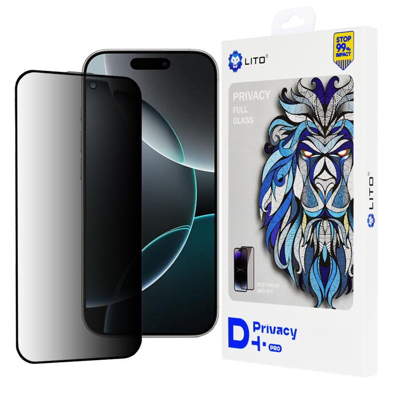 Folie sticla iPhone 16 Pro Lito D+ Pro Privacy, negru