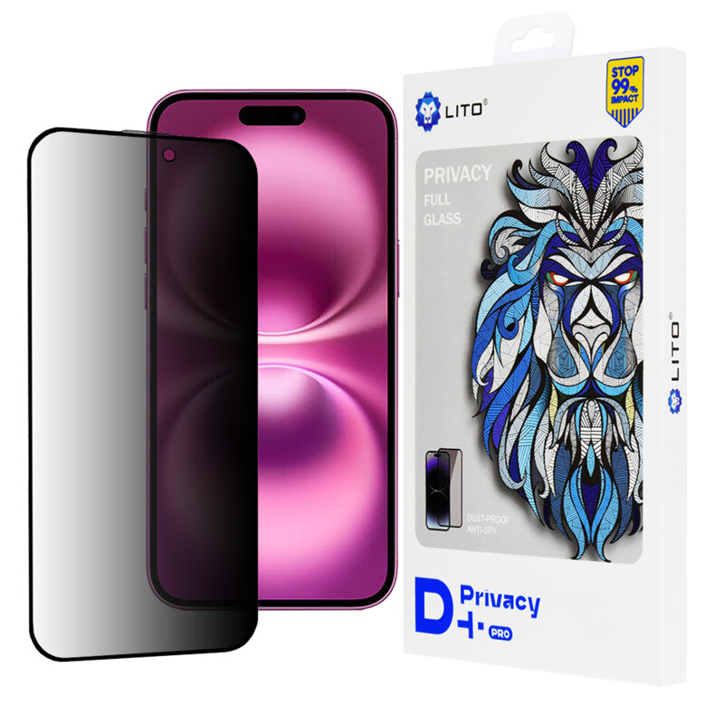 Folie sticla iPhone 16 Plus Lito D+ Pro Privacy, negru