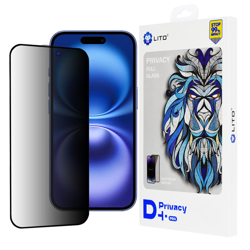 Folie sticla iPhone 16 Lito D+ Pro Privacy, negru