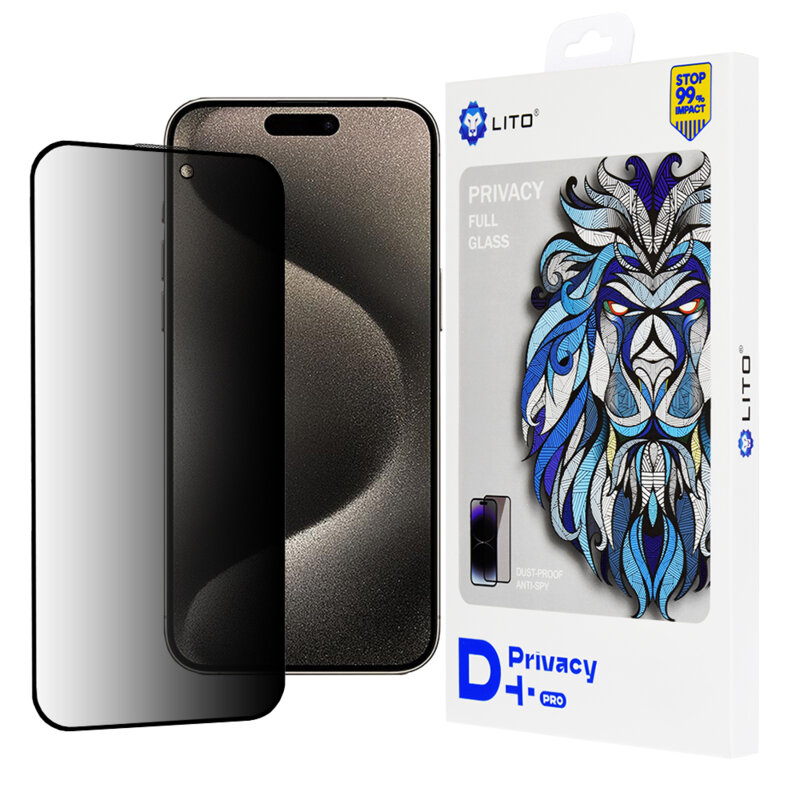 Folie sticla iPhone 15 Pro Max Lito D+ Pro Privacy, negru