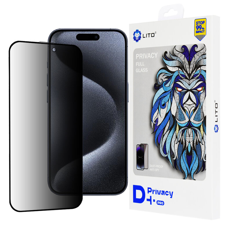Folie sticla iPhone 15 Pro Lito D+ Pro Privacy, negru
