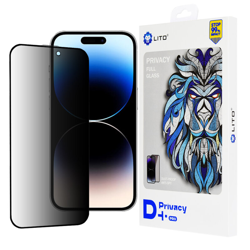 Folie sticla iPhone 14 Pro Lito D+ Pro Privacy, negru