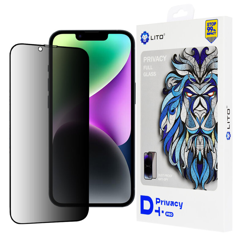 Folie sticla iPhone 14 Lito D+ Pro Privacy, negru