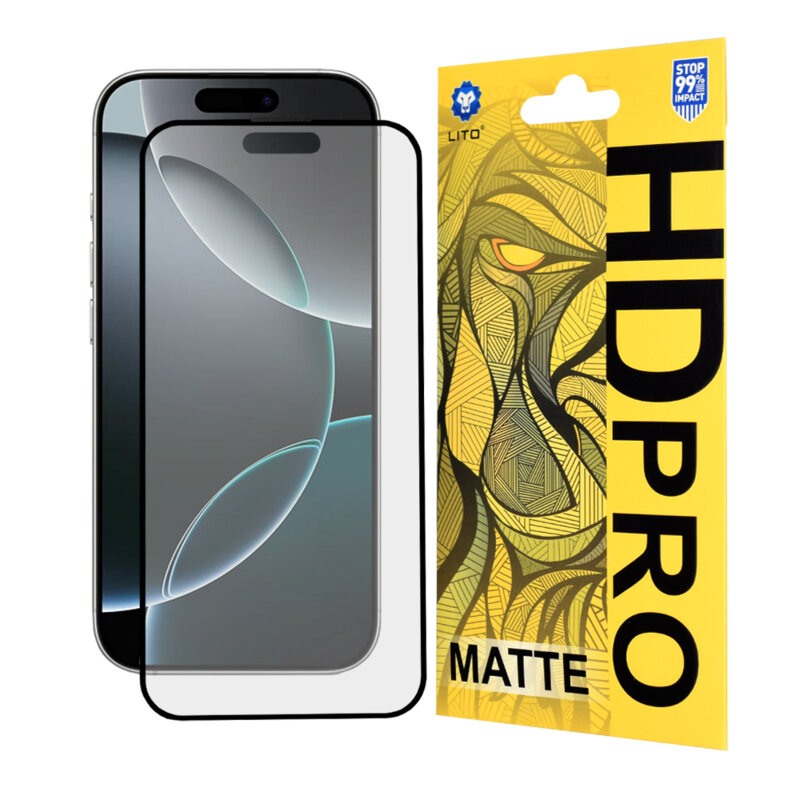 Folie sticla iPhone 16 Pro Lito HD Pro Matte, negru