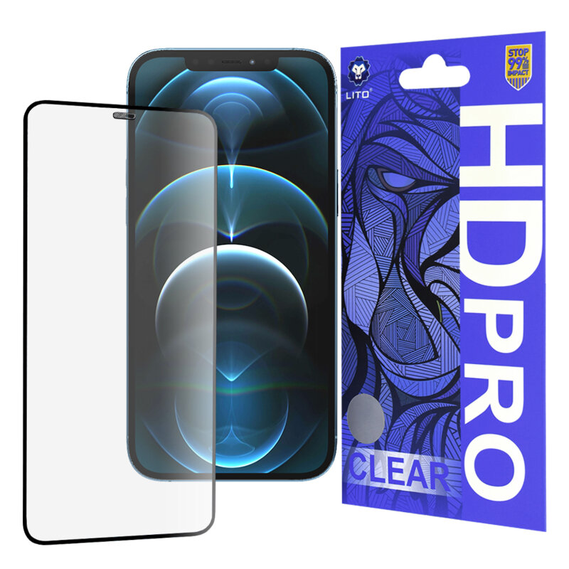Folie sticla iPhone 12 Pro Max Lito HD Pro Clear, negru