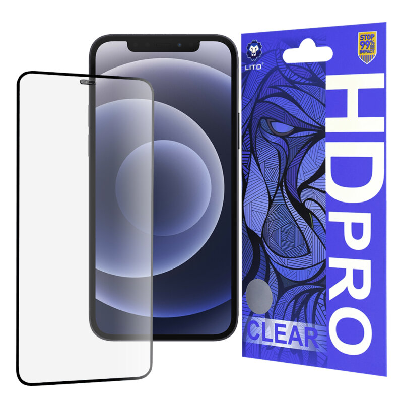 Folie sticla iPhone 12 Lito HD Pro Clear, negru