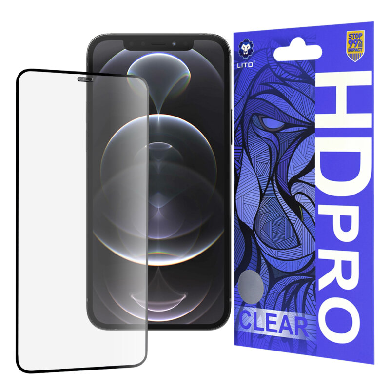 Folie sticla iPhone 12 Pro Lito HD Pro Clear, negru