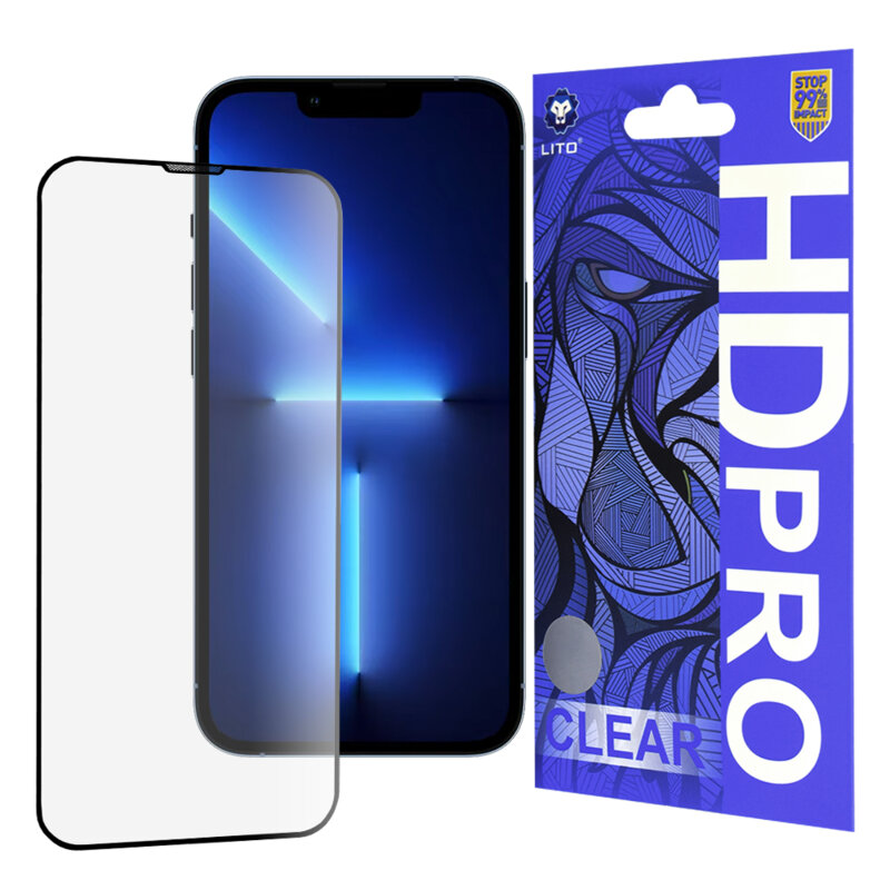 Folie sticla iPhone 13 Pro Max Lito HD Pro Clear, negru