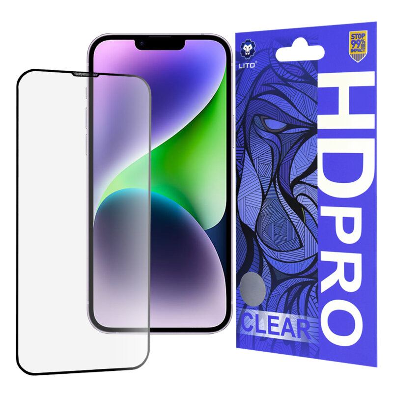 Folie sticla iPhone 14 Plus Lito HD Pro Clear, negru