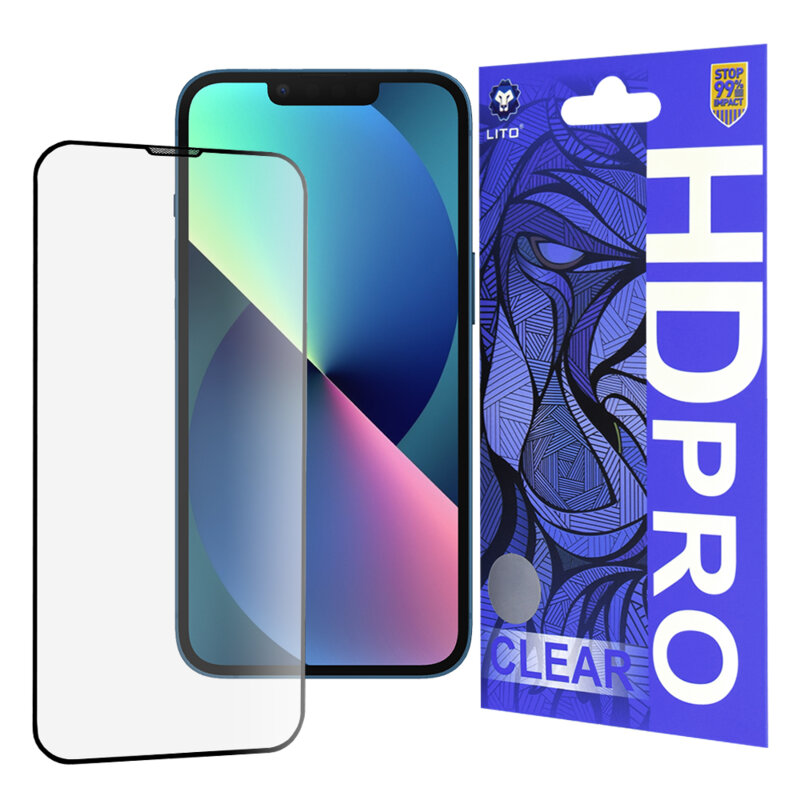Folie sticla iPhone 13 Lito HD Pro Clear, negru